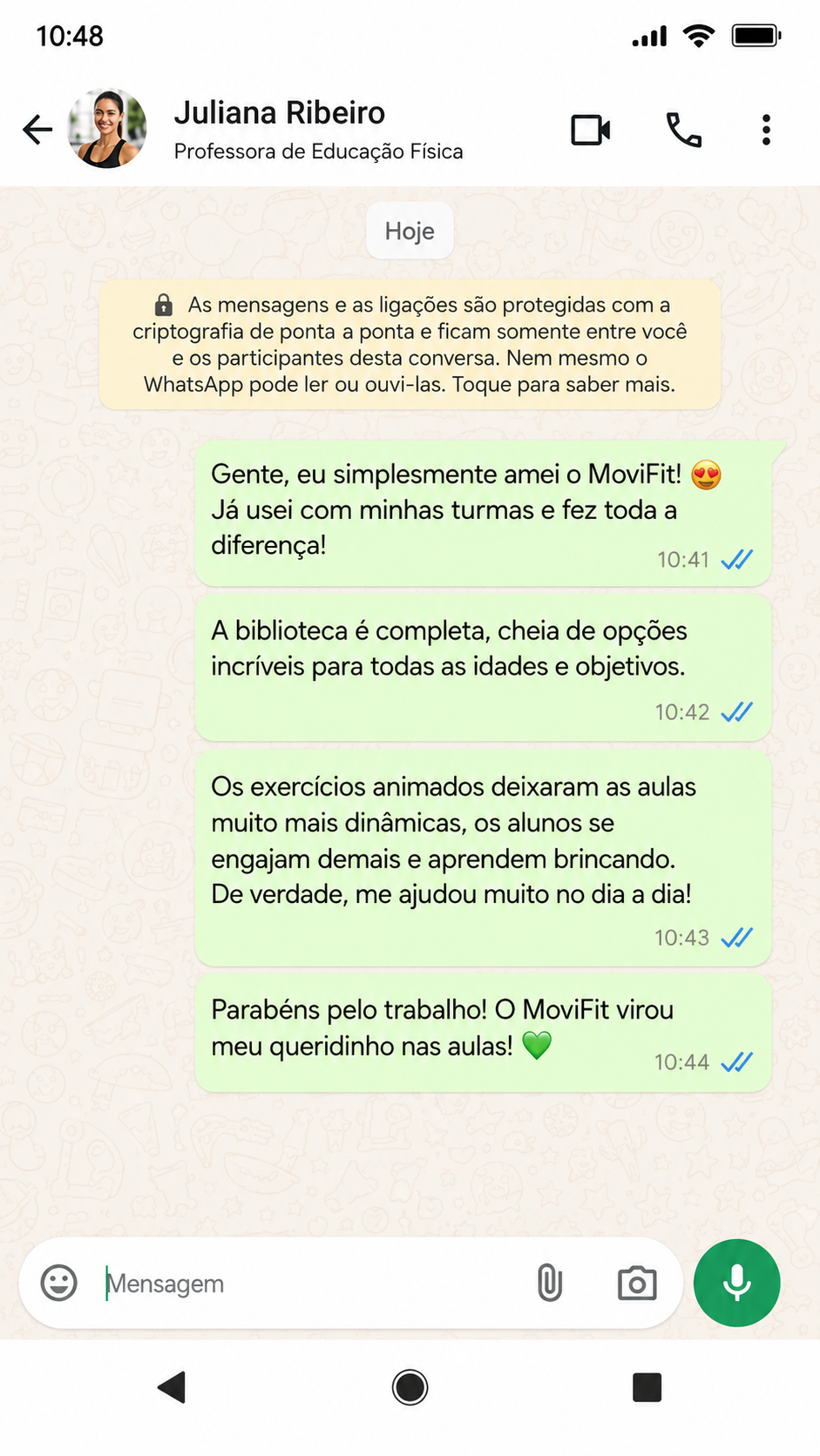 Depoimento de cliente — Juliana Ribeiro, Professora de Educação Física