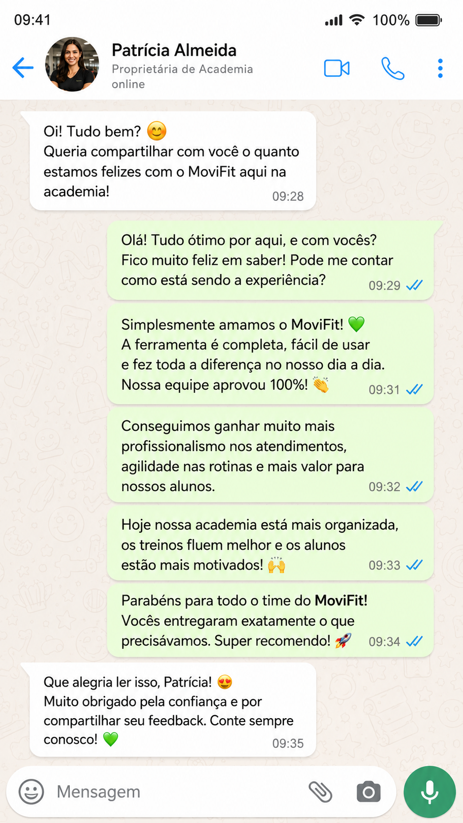 Depoimento de cliente — Patrícia Almeida, Proprietária de Academia